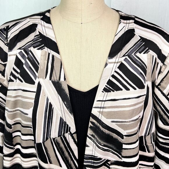 Ottoman Style Jacket by Kasper Elongated Geometric Abstract Print Black Taupe 2X - Picture 4 of 10